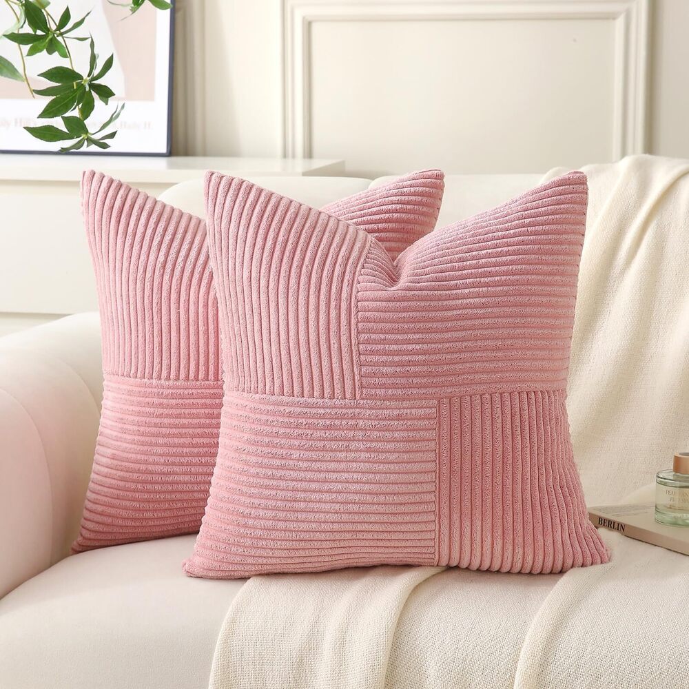 4923 Pink Throw Pillow Covers 14x14 inch,Pack of 2 Soft Corduroy Cushion